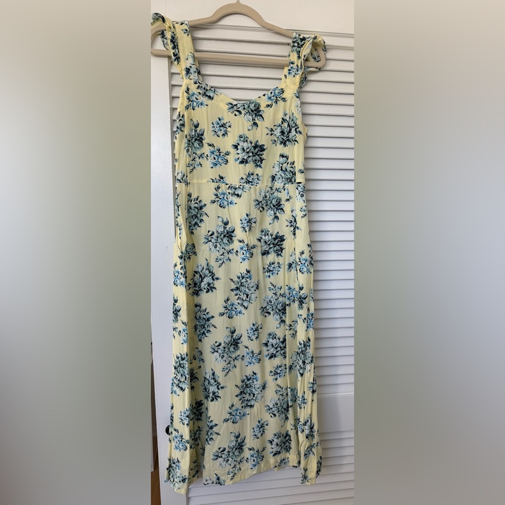 LOFT Yellow and Blue Floral Dress